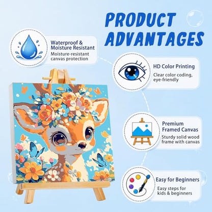 AUKELHJ Paint by Numbers Kit for Kids with Frame, Deer, 8X8 inch - color: 12-Deer