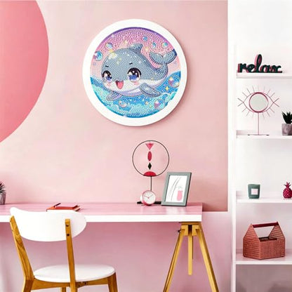 Arttoplus Dolphin Diamond Art Kits for Kids with Round Frame 8x8 inch - color: CC1128-US
