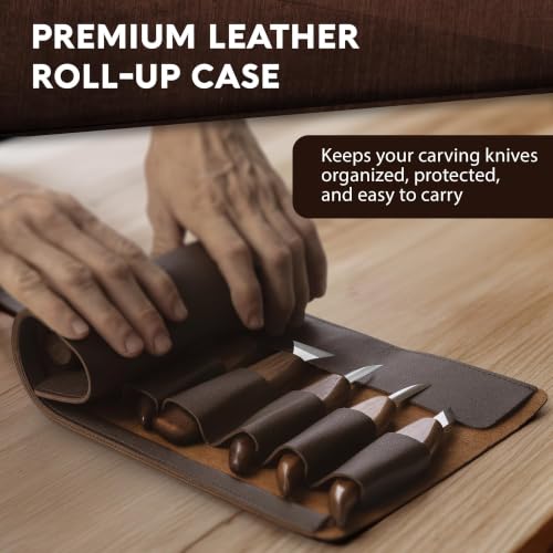 Complete Wood Carving Kit for Beginners - Gift Ready Complete Tools Set | Whittling Kit with 8 Wood Carving Knives, Spoon Carving Tools, Wood Blocks, Gloves, Roll Bag and Sharpening Strop