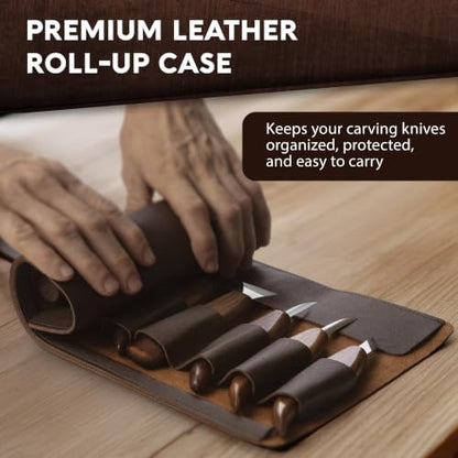 Complete Wood Carving Kit for Beginners - Gift Ready Complete Tools Set | Whittling Kit with 8 Wood Carving Knives, Spoon Carving Tools, Wood Blocks, Gloves, Roll Bag and Sharpening Strop