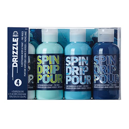 FolkArt Drizzle Pre-Mixed Acrylic Pouring Paint Set, Surf's Up Set of 4 Premium High Gloss Finish Fluid Pouring Paints Perfect for Indoor & Outdoor Arts and Crafts Projects, 50414