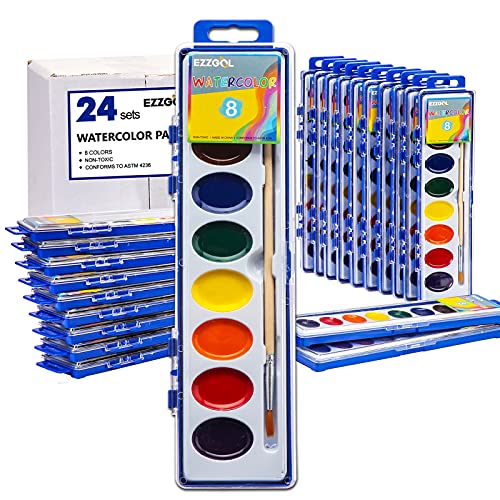 Ezzgol Watercolor Paint Sets, Bulk Pack of 24, 8 Colors