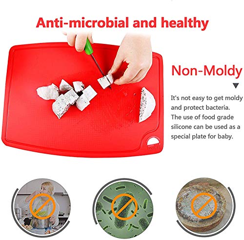 Liflicon Silicone Thick Cutting Boards Mats Set of 3pcs Foldable & Flexible Design Juice Grooves Easy Grip Handle Dishwasher Safe for Kitchen,BPA free Silicone Cutting Boards/Mats-Red - color: Red, size: 9.1"L x 7.1"W, 12.6"L x 9.1"W & 14.6"L x 10.4"W