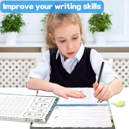 gisgfim 2 Pack Grooved Cursive Handwriting Workbook Magic Grooved Cursive Reusable Handwriting Practice Tracing with Disappearing Ink Pens for Kids Learning Activities Supplies (Letters&Number) - style: Letters+Numbers