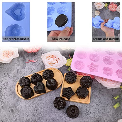 Sakolla 3 Pack Flower Soap Molds, 12 Cavities Different Shapes Silicone Molds for Soap, Lotion Bar, Bath Bombs, Chocolate, Candy - color: Flower/3 Colors