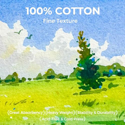 Funto Hot Press Watercolor Journal, 4.7”x4.7”, 24 Sheets 100% Cotton Smooth Paper 300gsm/140lb, Acid-Free Sketchbook for Detailed Art & Illustration (Light Blue) - color: 4.7x4.7-Light Blue