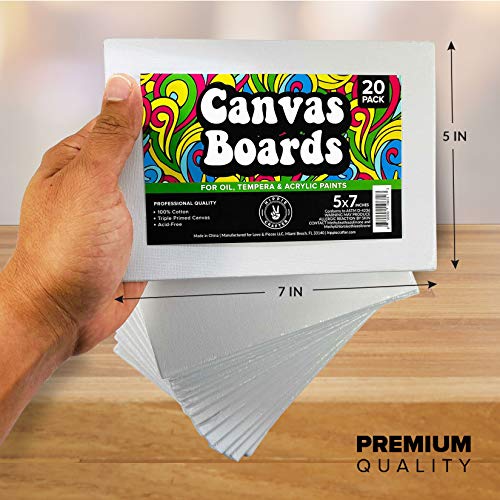 Hippie Crafter 20 Pack Paint Canvases for Painting, 5x7 Blank Art Canvas Panels, Flat Canvas Boards for Acrylic, Oil, and Mixed Media, Small Canvases for Painting Projects and Art Supplies - size: 5 x 7