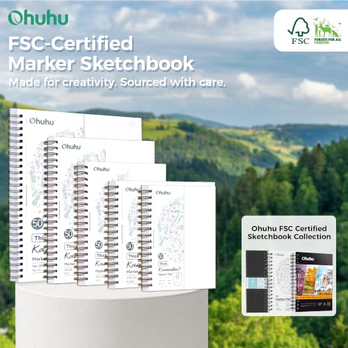 Ohuhu 11"x14" Double-Sided Bleedproof Marker Pad Art Sketchbook 50 Sheets | Large Sketch Book - 160 LB/280 GSM Smooth Drawing Paper - 50 Sheets/100 Pages - Spiral-Bound Sketch Pad for Alcohol Markers - size: 11" x 14"