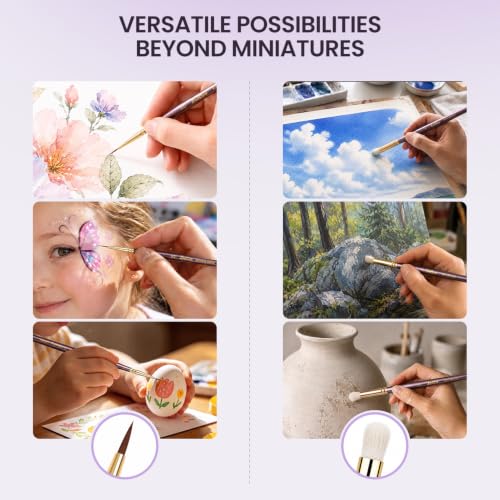 Kolinsky Sable Miniature Paint Brushes with Drybrushes, 7PCS Professional Detail Paintbrushes Set for Miniatures, Watercolor, Acrylic & Model Painting