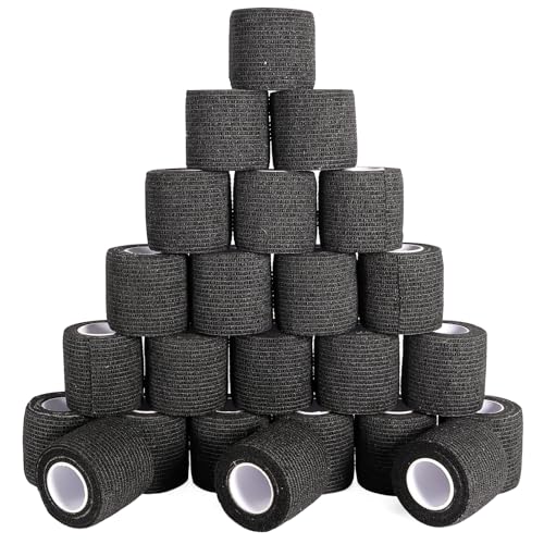 24 Pack Self Adhesive Bandage Wrap, 2” x 5 Yards Elastic Cohesive Bandage Wrap Black Athletic Tape Grip Tape for Ankle, Wrist Sprains, Sports Injuries & Pet First Aid | Medical Sports Tape - color: Black, size: 2 Inch