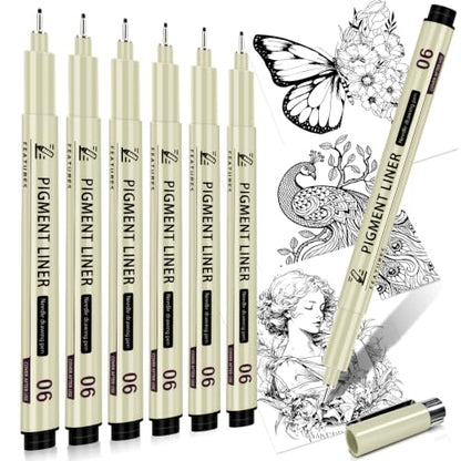 Micro Fineliner Pens 6Pack 0.5mm Extra Fine Point Black Waterproof Drawing Pens, Archival Pigment Ink Sketching Supplies, Artist Inking Markers for Manga Journaling Illustration - color: 6 Fine Point(0.5mm)