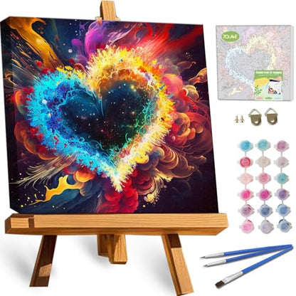 TOCARE Framed Paint by Numbers Kit for Adults Beginners & Kids Ages 8-12, 12x12inch Love Heart Paint by Number with Frame, Love Paint by Numbers Framed Canvas (Without Easel) - color: TC-F-284