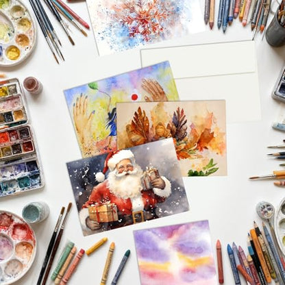 100 Sets 4x6 Inch Watercolor Cards with Envelopes, 140 lb/300 GSM Watercolor Paper Cards, Watercolor Postcards Perfect for Making Wedding Invitation, Notecards, Thank-You and Christmas Card