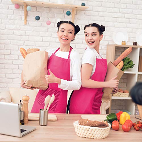 Pink 6PCS Apron for Women Adult Unisex Durable with 2 Front Pockets Washable Chef Cooking Baking Kitchen Restaurant Crafting Painting Aprons - color: Hot Pink