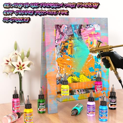 Airbrush Paint, 45 Colors Air Brush Painting Set with 3 Airbrush Thinners, Ready to Spray, Water-Based Acrylic Air Brush Paint for Plastic Models, Metal, Canvas, Wood - 48 Bottles - color: 45 Colors
