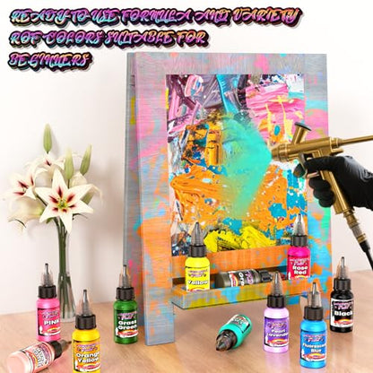 Airbrush Paint, 45 Colors Air Brush Painting Set with 3 Airbrush Thinners, Ready to Spray, Water-Based Acrylic Air Brush Paint for Plastic Models, Metal, Canvas, Wood - 48 Bottles - color: 45 Colors