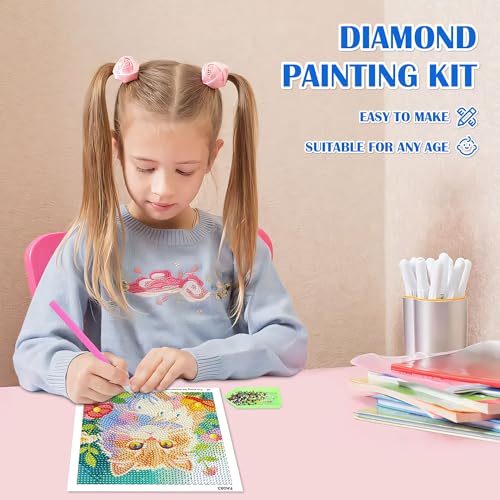 Leixonl Diamond Art Kits for Kids with Framed (7 in) Cartoon Animals DIY Gem Art Painting - Arts & Crafts Gifts for Beginners & Teens (1p-6 in-cat-02) - color: 1p-6 in-cat-02