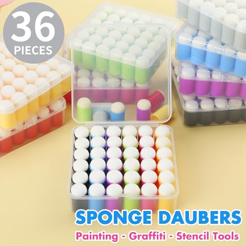 36 Pieces Sponge Daubers W/Storage Case - Great for Applying Ink, Chalk, Paint, and More to Your Projects - Fits Over The Finger and Makes Blending Accuracy Easier - color: Red
