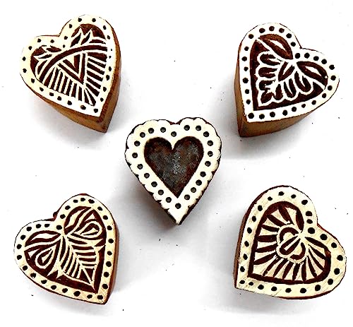 Stylish Romantic Five Hearts Wooden Blocks Stamps for Printing on Textiles, Pottery Crafts,Henna, Scrapbooking (Set of 5) - size: Pack # 104