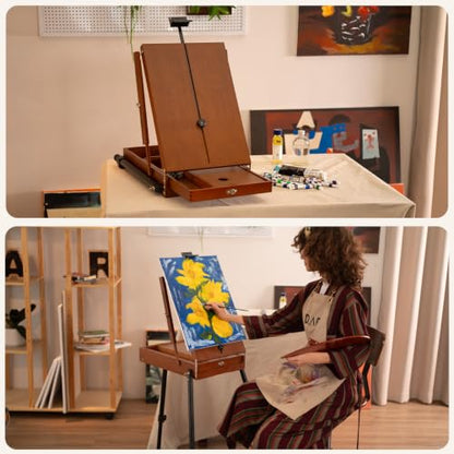 DJAR French Easel for Painting, Portable Adjustable Art Easel with Drawer, Wooden Palette, Holds Canvas up to 34", Sketchebox for Adults, Artists