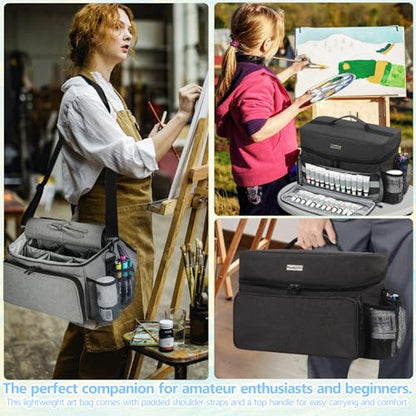 Acrylic Paint and Brush Set Organizer Bag - Carrying Case Compatible with Apple Barrel, Shuttle Art, Caliart Art Supplies - Includes Detachable Paint Brush Holder - for Home/Travel/Outdoor (Pro Black) - color: Pro Black