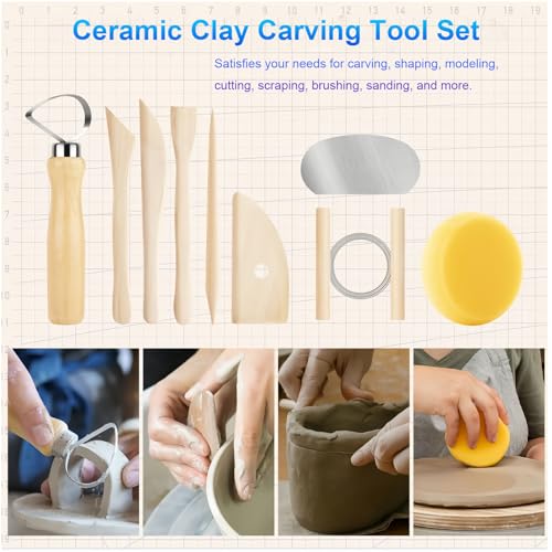 Pottery Tools & Clay Sculpting Kit | Perfect for Polymer, Air Dry & Ceramic Clay, Complete Set for Modeling, Trimming, Dotting, Carving & Shaping (Wood-48Pcs)