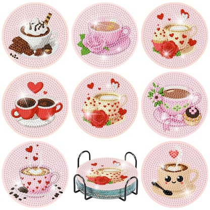gganmtere Coffee Diamond Art Painting Coasters Kit, 8 Pieces Diamond Art Coasters with Holder, DIY Diamond Coasters for Beginners - color: JXBD115