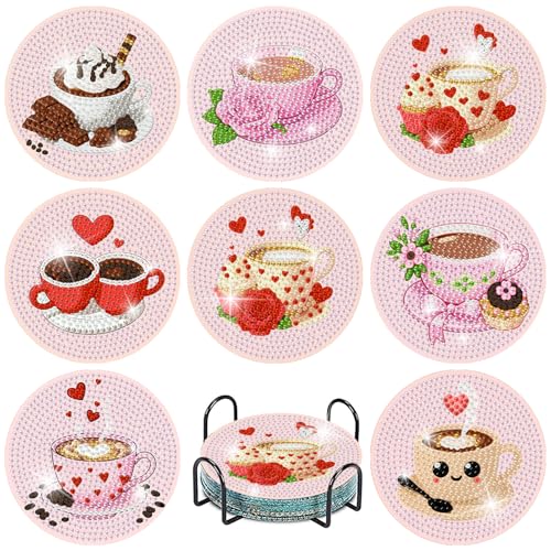 gganmtere Coffee Diamond Art Painting Coasters Kit, 8 Pieces Diamond Art Coasters with Holder, DIY Diamond Coasters for Beginners - color: JXBD115
