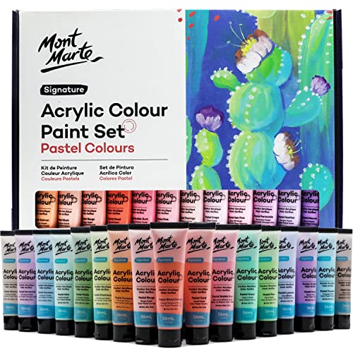 Mont Marte Acrylic Colour Pastel Paint Set Signature 48pc x 36ml (1.2 US fl.oz), Creamy Pastel Acrylic Paint Set, Good Coverage, Semi-Matte Finish, Ideal For Most Art and Craft Surfaces.