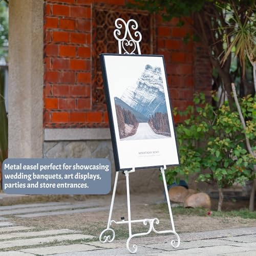 Heavy Duty Easel Stand for Wedding Sign, Adjustable Metal Display Easel - style: Scroll-White