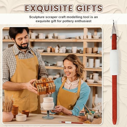 Lanties Pottery Carving Tools Set Include 5 Stainless Steel Blades & Red Pear Wood Handle, Sculpture Scraper Craft Modelling Tools for Clay, Ceramic Sculpting, Graffito, Relief Art(Fine Tip) - style: Fine Tip