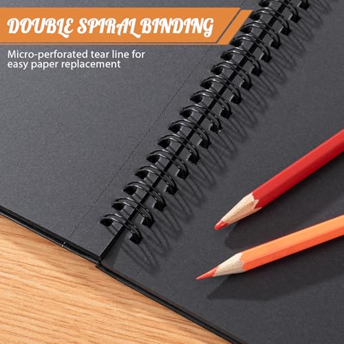 Black Sketchbook Set with 12 Gel Pens, 30 Sheets, 5.5 × 8.5 in | 160gsm Acid-Free Paper, Spiral Bound, Lays Flat, Tear-Out Pages, for Kids, Teens, And Artists - size: 5.5×8.5in Set