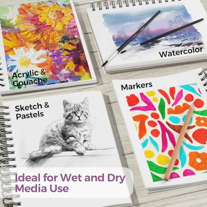 Funto Watercolor Pad 5.5x8.5, 3 Pack, 90 Sheets,140lb/300gsm, Double-Sided, Cold Press, Spiral Bound, Heavyweight Paper for Watercolor Painting - color: 5.5x8.5-Purple-3 Pack