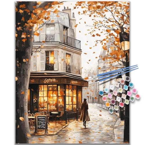 Kalonyth Autumn Paint by Numbers Kit for Adults, 16x20 inch, No Framed | Fall Street Adult Paint by Number Kits on Canvas, DIY Acrylic Painting, Stress Relief Craft Kits, Home Wall Decor Gift - color: OP-US05