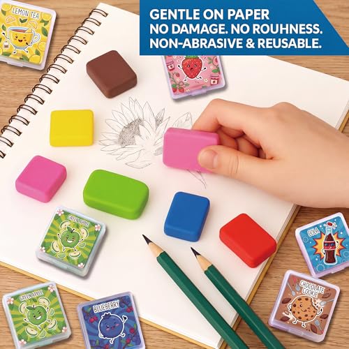 24 pcs Scented Kneaded Erasers Set, Kneadable Art Erasers in Individual Plastic Cases, Soft Moldable Drawing Eraser for Sketching, Charcoal, Graphite, Clean Erasing Stationery (24, Soda Theme) - color: Soda Theme