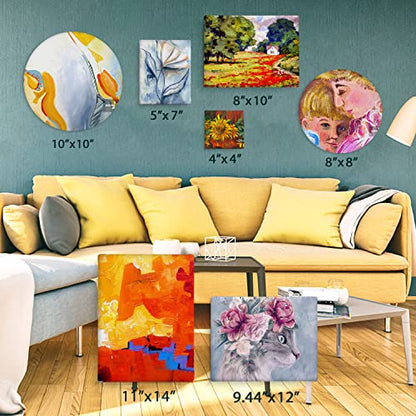 14 Packs Stretched Canvases for Painting, Multi Pack 11x14, 9.44x12, 8x10, 5x7, 4x4, Round Canvas with 8x8,10x10(2 of Each), Blank Primed Canvas, for Oil Paint, Acrylic Paint, for Beginners, Artists. - size: Multisize 14 Pack