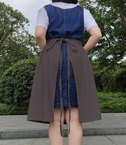 Unisex Chef Aprons White Retro Cotton Maid Short 2 Pockets Waist Waiter Waitress Half Apron - color: Cotton Grey
