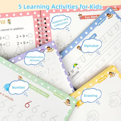 LUCKFUTURE Grooved Magic Copybook, Reusable Handwriting Practice | 5 Books Set with Pens, Preschool Learning Activities Workbook, Kindergarten Calligraphy Tracing for Kids Ages 3-7 - size: 5 Count (Pack of 1)