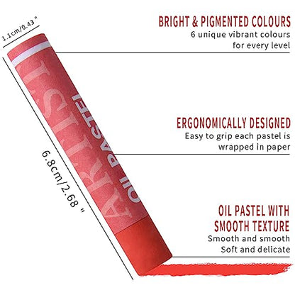 Mifuner Soft Oil Pastels Set (6 Sticks,6 Colors),Colors Heavy Oil Pastels Vibrant and Creamy,Pastel Art Supplies for Artists,Gallery Oil Painting Stick,Adult Art Drawing. Red - color: Pastel-6pcs Red