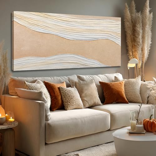 Dolidoteart Beige White Canvas Wall Art, Hand Painted Abstract Oil Painting, Large Neutral Textured Wall Decor for Living Room Bedroom, Horizontal 24x48 Inch - color: Taupe Beige, size: 48"L x 24"W