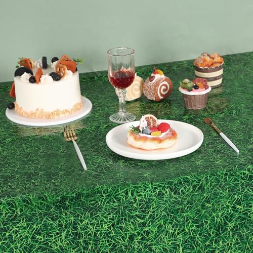Kochorie 2 Pieces Green Grass Field Plastic Tablecloth 54 x 108 Inches Disposable Grass Print Table Covers for Sports Theme Game Day Birthday Parties Decorations - style: Green Grass