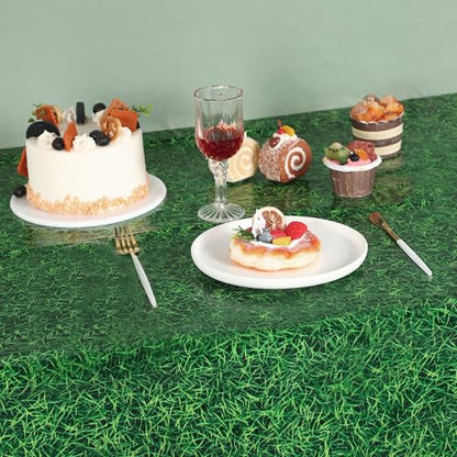 Kochorie 2 Pieces Green Grass Field Plastic Tablecloth 54 x 108 Inches Disposable Grass Print Table Covers for Sports Theme Game Day Birthday Parties Decorations - style: Green Grass