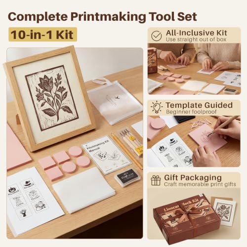 26-Piece Linocut kit for Family-with Tools, Paints,Linocut Block | Includes a Logo Storage Bag Perfect for Beginners, Family Craft Activities, Home DIY Projects & Creative Gift Making - color: kit-26