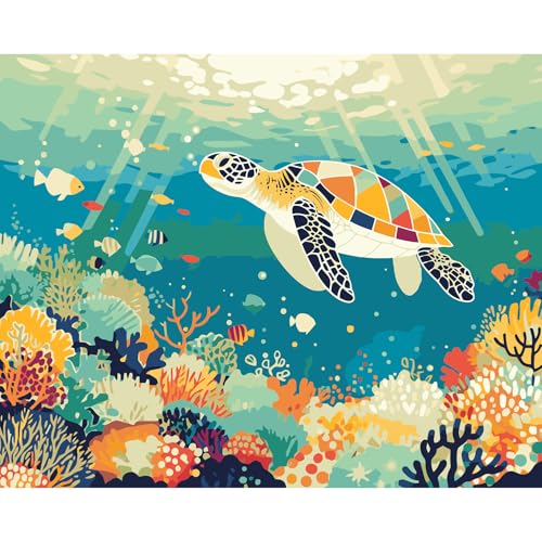 Sea Turtle Paint by Numbers Kit for Adults Beginner Turtle Oil Painting Kit Adult Paint by Number Kits on Canvas Animals DIY Painting for Beginners Art by Numbers for Gifts Home Wall Decor 16x20 Inch - color: YF020