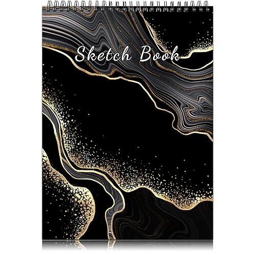 Deokke Sketchbook Top Spiral Bound Sketch Pad, 9 x 12 inch,100GSM Thick Paper,50 Sheets 100 Pages,Art Sketch Book Aesthetic Cute Drawing Writing Paper,for Girls Women-Black Marble - color: A-3-Black Gold