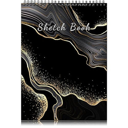Deokke Sketchbook Top Spiral Bound Sketch Pad, 9 x 12 inch,100GSM Thick Paper,50 Sheets 100 Pages,Art Sketch Book Aesthetic Cute Drawing Writing Paper,for Girls Women-Black Marble - color: A-3-Black Gold