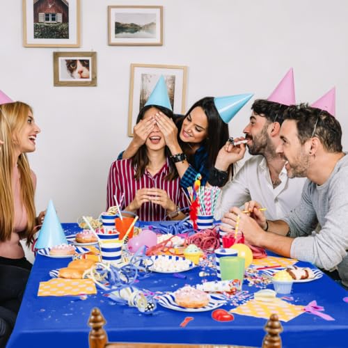 54IN X 600FT Plastic Table Cover Roll with Cutter Box, Cut to Size Plastic Table Cloths for Parties, Birthday, (Blue, 54"x7680"(Rectangular)) - color: Blue, size: 7680" x 54" (Rectangular)