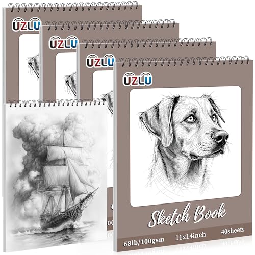 4 Pcs Sketch Books Bulk 11 x 14 in 160 Sheets Top Spiral Bound Sketch Pad Drawing Paper 40 Sheets Each Acid Free Mixed Media Sketchbook 68lb/100gsm Art Supplies for Beginner Artist - size: 11x14in