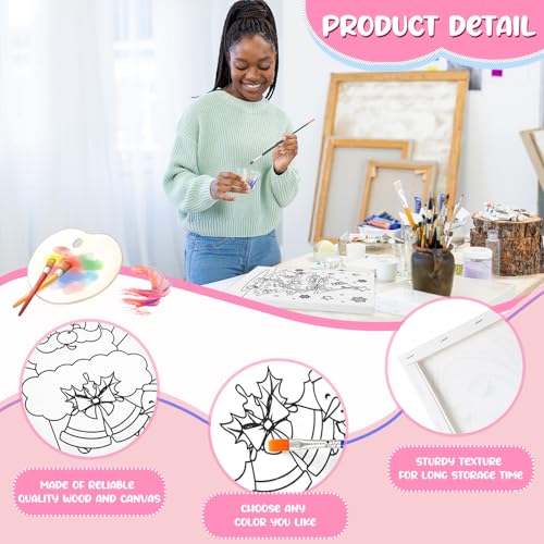 Sherr 20 Pcs Christmas Pre Drawn Canvas for Painting for Adults | Bulk 8" x 10" Pre Stretched Outline Painting Boards for Beginners Students, Happy New Year Party Favor - style: Holiday