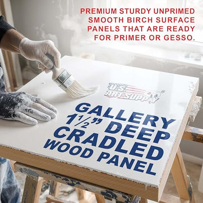 U.S. Art Supply 8" x 24" Unfinished Cradled Wood Panels for Painting, Gallery 1-1/2" Deep (3 Pack) - Artist Depth Wooden Wall Canvases - Mixed-Media Craft, Acrylic, Oil, Encaustic, Paint Pouring - size: 8" x 24"